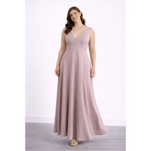 Social Bridesmaids Dress Pink Matte Chiffon V-neck Sleeveless Formal 12